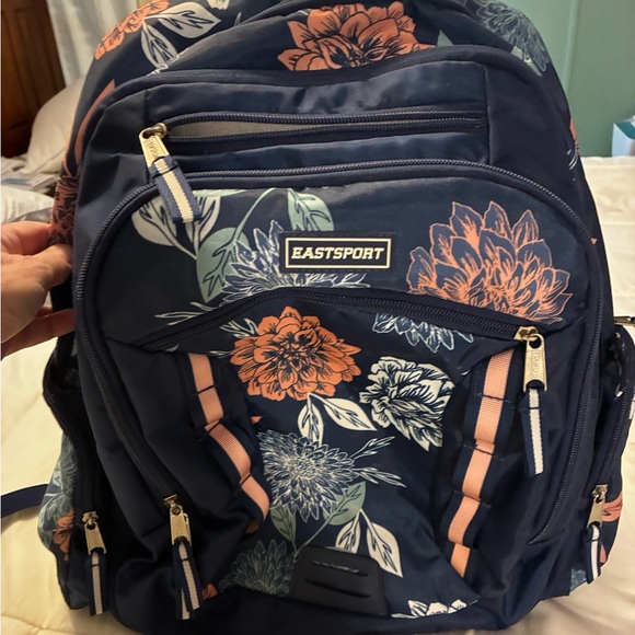 Eastsport Handbags - Eastsport Floral Navy Backpack - Peach & Cream Accents Many Compartments